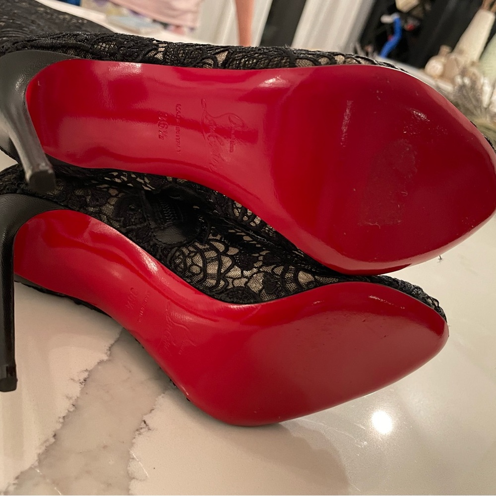 CHRISTIAN LOUBOUTIN New Tennissima Net Lace Red Sole Boot, Black - Picture 3 of 6